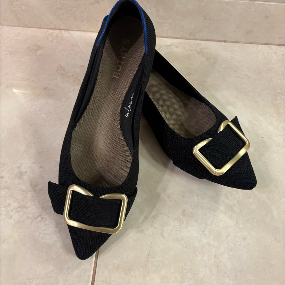 Rothy's Black Flats with Gold Accent